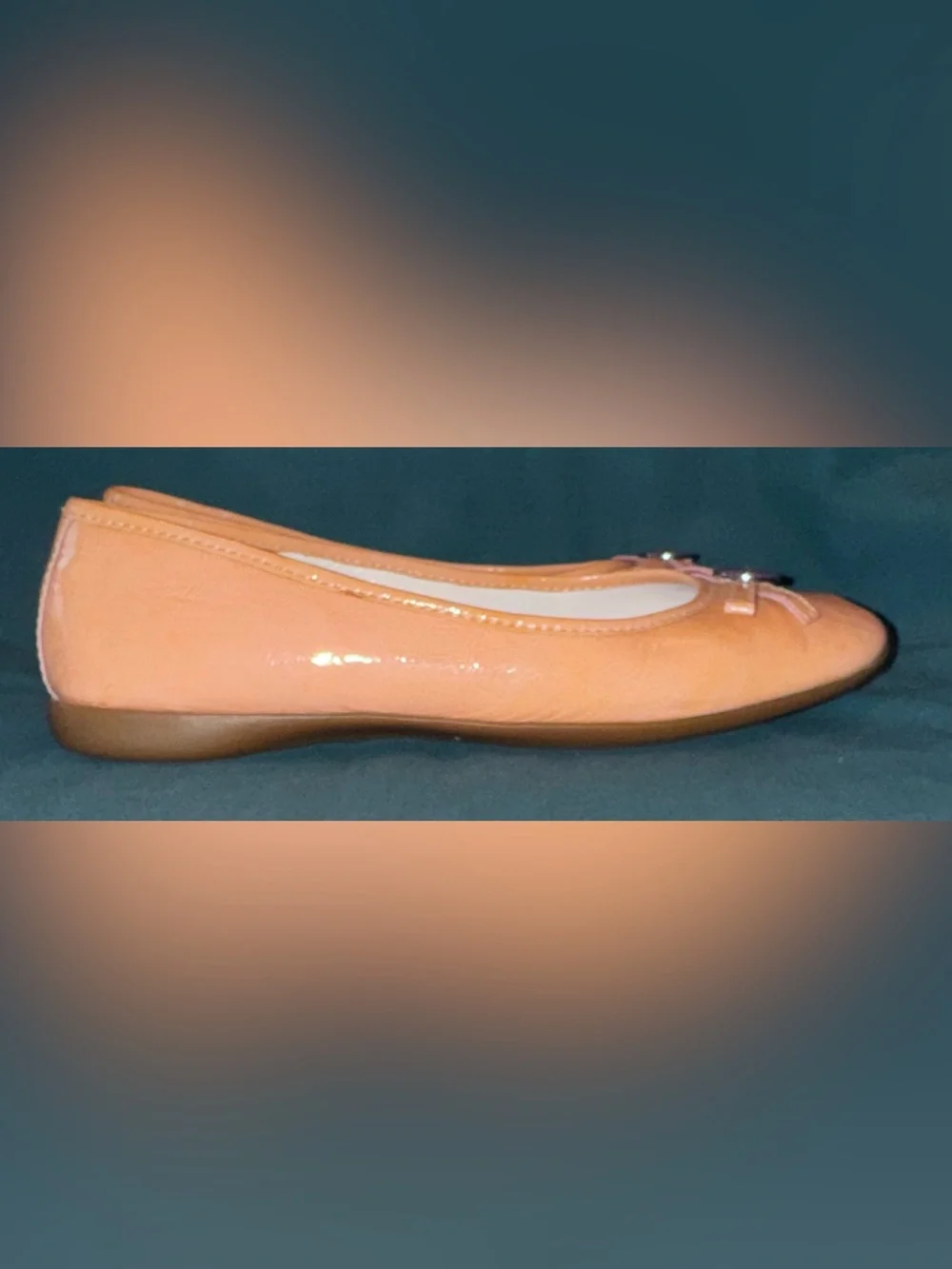 Coach Tan Leather Ballet Flats with Purple Button Detail